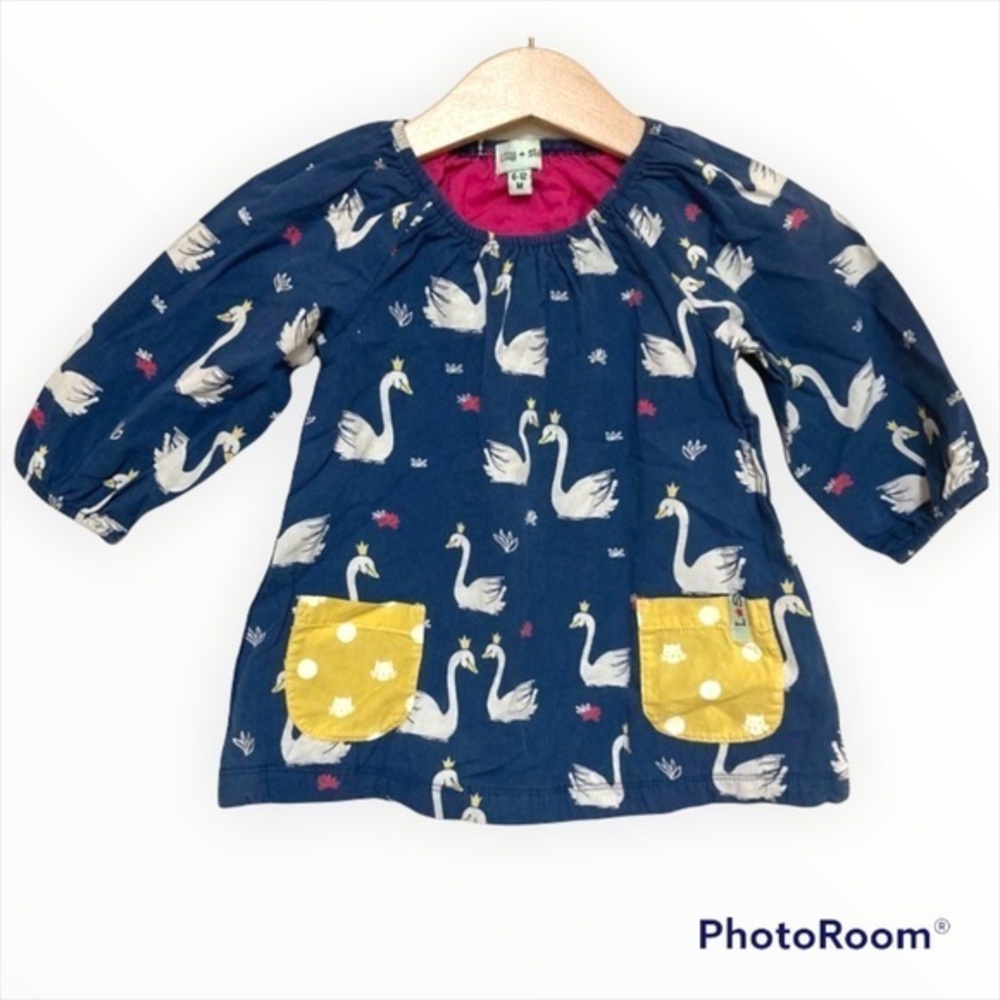 Lilly & Sid crowned swan‎ print tunic tee 6-12mo navy